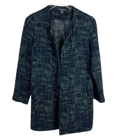 EILEEN FISHER Crosshatch Jacquard Jacket Grey Open Front Long Cardigan Medium - Picture 1 of 6